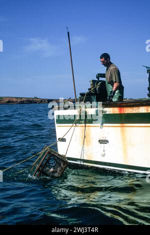 Lobstering off the coast of cap aux Meules, Isles d' Madeleine, Magdalen Islands, in the Gulf of St Lawrence, Quebec, Canada Stock Photo