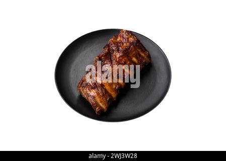 Plate With Delicious Grilled Ribs Isolated On White Stock Photo - Alamy