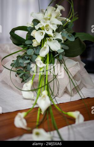Cascade of Calla Lilies: A Bridal Bouquet Stock Photo
