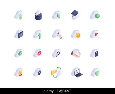 Cloud isometric icons vector set Stock Vector