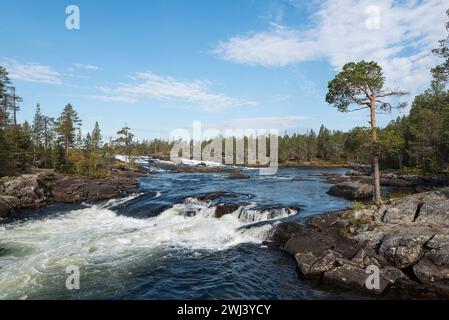 Pite river at Trollforsen waterfall in autumn in Sweden Stock Photo