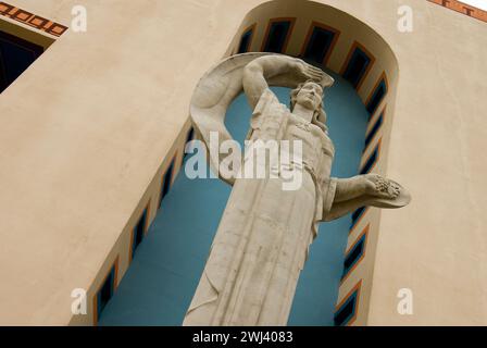 France Monument in front of Automotive Building in Fair Park which contains largest collection of Art Deco buildings in the USA Stock Photo