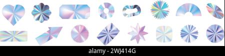 Metallic gradient blending silver, , and pink hues in hologram texture. Flat vector illustration isolated on white background. Stock Vector