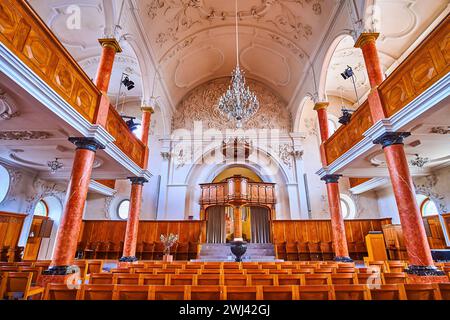 ZÜRICH, SWITZERLAND - APRIL 3, 2022: Interior of St. Peter Church, on April 3 in Zürich, Switzerland Stock Photo