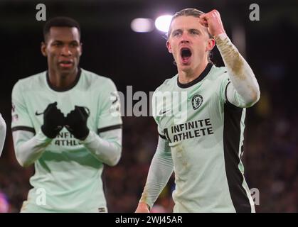 London, UK. 12th Feb, 2024 - Crystal Palace v Chelsea - Premier League - Selhurst Park.                                                                                    Chelsea's Conor Gallagher celebrates scoring his late second half goal.          Picture Credit: Mark Pain / Alamy Live News Stock Photo