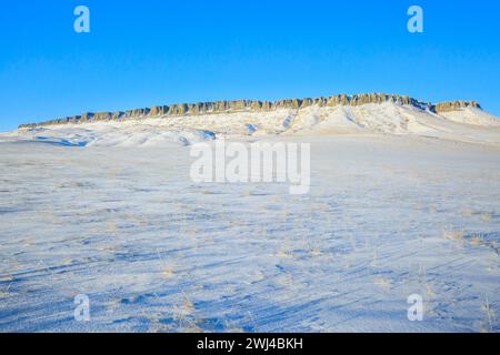 square butte in winter near cascade, montana Stock Photo