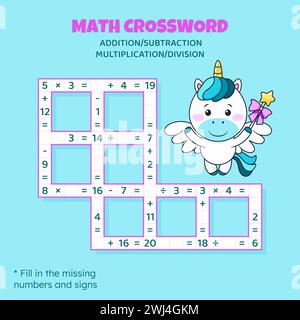 Math Crossword. Addition, subtraction, multiplication and division Stock Vector