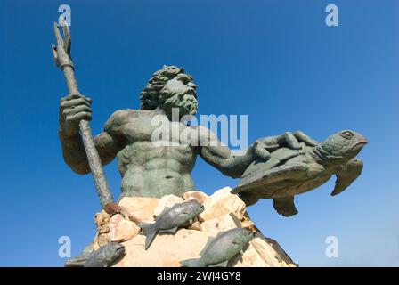 King Neptune Statue -26 feet tall cast in bronze by the lost wax process - on 3 mile boardwalk of Resort Beach - Virginia Beach, VA Stock Photo