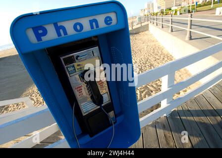 public pay telephone on Resort Beach - Virginia Beach, Virginia Stock Photo