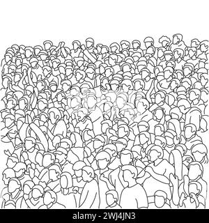 black line of people crowded on stadium illustration vector hand drawn isolated on white background Stock Vector
