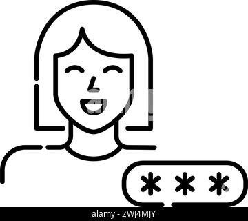 Password protected user account. Smiling woman. Pixel perfect icon Stock Vector