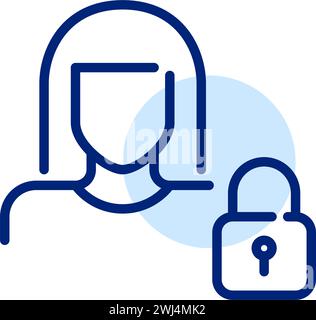Female user secure account access. Woman and locked padlock. Pixel perfect, editable stroke Stock Vector
