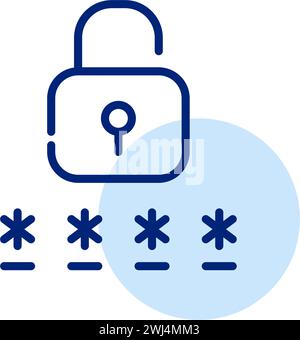 Lock and password covered by asterisks. Logging into account. Pixel perfect, editable stroke Stock Vector