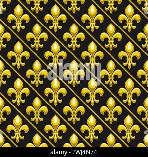 Vector Fleur de Lis Seamless Pattern, repeat background with illustrations of simple pattern with yellow fleur de lis flourish for wrapping paper, squ Stock Vector