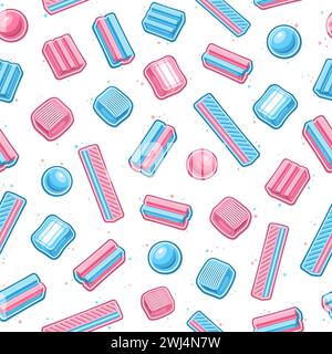 Vector Bubble Gum seamless pattern, repeat background with cut out outline illustration of various bubble gums and vibrant candies, square poster with Stock Vector