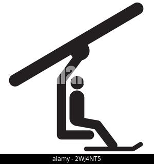 chair lift for skiers icon. ski lift sign. ski lift with man symbol. flat style. Stock Photo