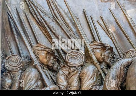 Sculpting Valor: Augustus Saint-Gaudens' Bronze Tribute to Robert Gould Shaw and the Massachusetts Fifty-Fourth Regiment Stock Photo