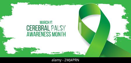 Cerebral Palsy Awareness Month concept. Banner template with green ribbon and text. Vector illustration. Stock Vector