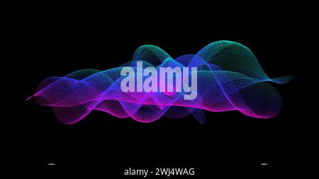 Gradient wavy line blend form. Abstract purple blue green flowing lines design element. Dynamic neon wave smoky shape. Sound waves or ai illustration concept. Vector curved pattern background Stock Vector