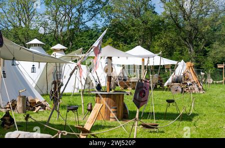 Tent camp and market stall at a medieval spectacle Stock Photo - Alamy