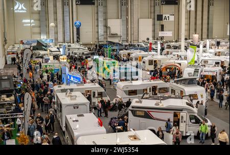 Mobile home fair with various mobile home providers on the exhibition center in Hamburg Stock Photo