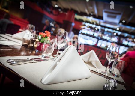 Fine table setting in luxurious restaurant Stock Photo