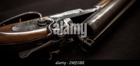 Double barrel shotgun for targets, trap shooting Stock Photo