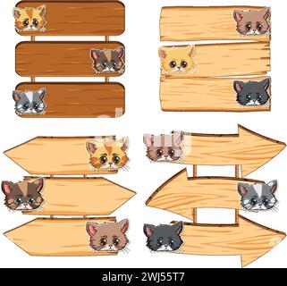 Adorable feline faces peeking from signboards Stock Vector