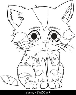 Cute, wide-eyed kitten in a simple line drawing Stock Vector