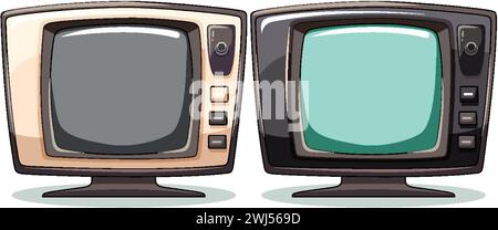 Two different styles of TV sets illustrated. Stock Vector