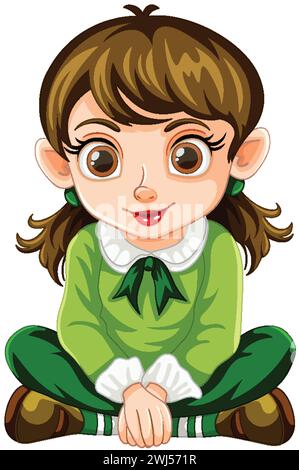 Cartoon elf girl with big eyes smiling. Stock Vector