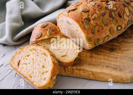 Fresh healthy organic baked pumpkin seed bread Stock Photo