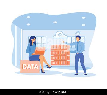 Online database storage technology concept. Data storage engineering, cloud hosting computing. flat vector modern illustration Stock Vector