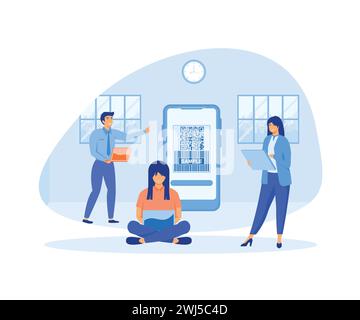 Online Payment concept. People use smart phone and scan QR code for payment and everything. flat vector modern illustration Stock Vector