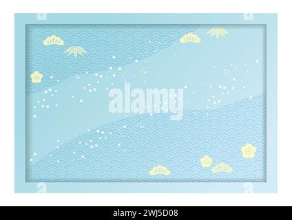 3-D Relief Frame And Background Illustration Decorated With Japanese Vintage Patterns. Vector Illustration Isolated On A White Background. Stock Vector