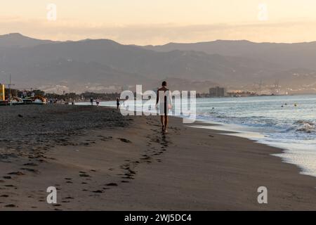 Torremolinos, Spain - September 12, 2023: View of Bajondillo Beach in Torremolinos at sunrise. Costa del Sol, Spain. Stock Photo