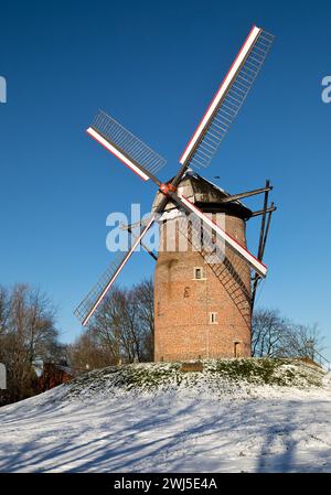 Geis mill in winter, Krefeld, Lower Rhine, North Rhine-Westphalia, Germany, Europe Stock Photo