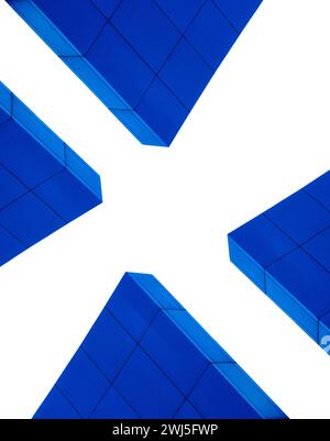 Fragment of the wall of a modern blue building on a white background Stock Photo