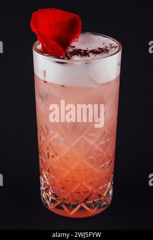 Clover club cocktail drink with raspberry and rose petal Stock Photo