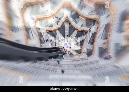 The Vessel, also known as the Hudson Yards Staircase with motion blur effect Stock Photo