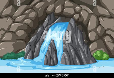 Vector illustration of a small waterfall and rocks Stock Vector