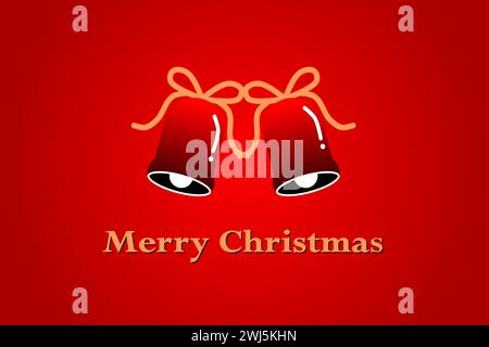 Merry Christmas simple background. Red Christmas Jingle bells with golden ribbon. Vector illustration. Stock Vector