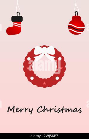 Merry Christmas simple background with Christmas flowers. Christmas Wreath. Vertical vector illustration. Stock Vector