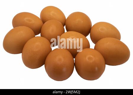Fresh eggs, on a white background, ready for coloring around Easter Stock Photo