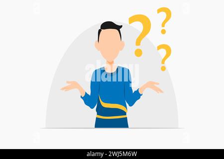 Thinking face less man question marks. Confused people with question marks. Stock Vector