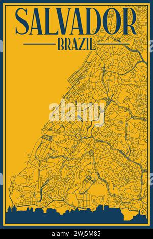 Road network and skyline poster of the downtown SALVADOR, BRAZIL Stock Vector