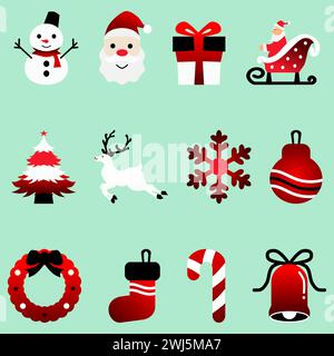 Set of white, red, black Christmas decorations. Design elements for greeting card or invitation. Vector illustration Stock Vector