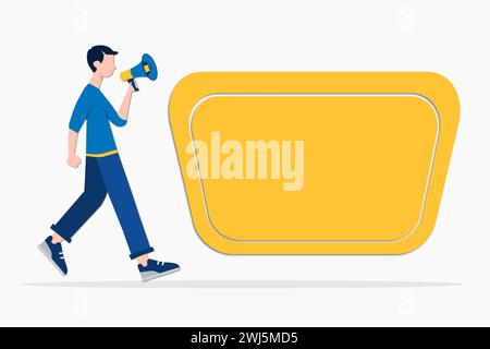 Faceless man shouting using megaphone with empty space for banner. Vector illustration. Stock Vector