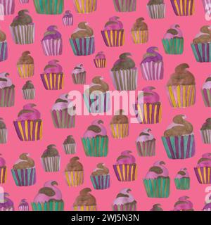 vector hand drawn cupcakes with alcohol markers, seamless pattern perfect for wrapping paper, invitations, kitchen tea, paper plates, napkins, station Stock Vector