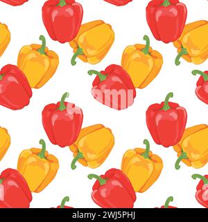Vector seamless pattern with bell pepper. Yellow and red paprika on a white background. Bright, juicy, summer vegetables. Wallpaper, print, textile de Stock Vector